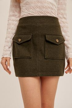 Short Skirt, Moss Green, Front Pocket, Cute Outfits, Mini Skirts, Skirt, Green, Fabric