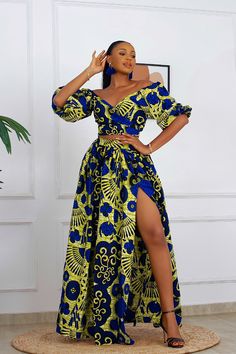 African print Ankara top and maxi skirt set. TOP Wrap top design Can be worn as a full wrap top or a crop top Unlined 100% cotton SKIRT Thigh high slit Unlined Zipper at back 100% cotton Skirt measures approximately 46 inches SET Made with High quality 100% African Wax cotton Made in Nigeria 1st Model is 5'10 and wearing a US6/UK10 2nd Model is 5'8 and wearing a US14/UK18 CARE INSTRUCTIONS: Hand wash cold, DO NOT BLEACH, Hang dry, Press with cool iron on the wrong side only. African Skirt And Top For Women, Kitenge Skirts, Kitenge Skirts Designs, African Skirt And Top, Ankara Skirt And Top Styles, Skirt And Top African Print Styles, Ankara Skirt Styles High Waist Crop Tops, African Skirt, Ankara 2 Piece Set Skirt