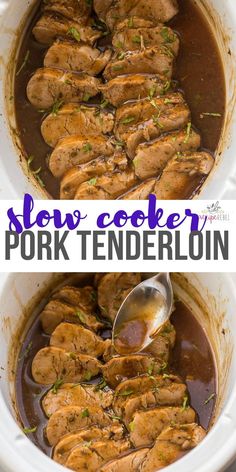 slow cooker pork tenderloin in a white crock pot