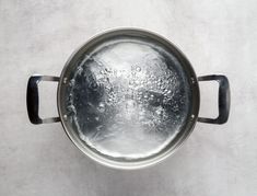 an overhead view of a pot with water in it