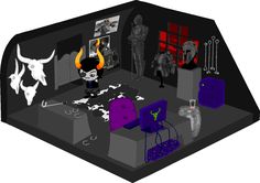 an animated image of a room with various items