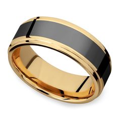 men's wedding band with black ceramic inlay and gold plated center, 8mm