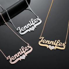 Gold Silver Rose Gold Plated Custom Name Necklace Personalized Jewelry For Young Looking Classy Ladies Premium Quality Jewelry For Women Necklace Name, Name Pendant, Rose Gold And Silver, Name Jewelry, Custom Name Necklace, Inner Beauty, Necklace Personalized, Beautiful Heart, Crystal Heart