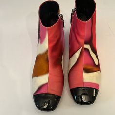 The Most Fabulous Pair Of Chanel Boots I’ve Ever Seen. The Size On The Bottom Says 39.5 But I Think They Run Small. This Is Why I Have The Measuring Tape To Show You The Length Of The Soul On The Back. I Think They Fit More Like An 8 1/2. Designer Patent Leather Boots With Sculpted Heel, Multicolor Round Toe Boots For Evening, Multicolor Round Toe Evening Boots, Designer Calf Leather Boots With Rubber Heel Cap, Bold Evening Boots With Round Toe, Designer Boots With Sculpted Heel And Round Toe, Designer Calf Leather Boots Medium Width, Designer Boots With Medium Width And Low Heel, Designer Spring Boots With Leather Sole