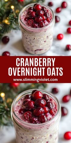 cranberry overnight oats in a mason jar