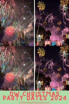 fireworks are lit up in the night sky above disney's christmas party - dates