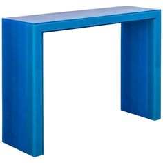 a blue console table against a white background