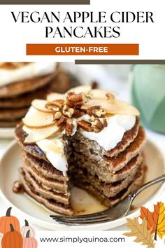 a stack of vegan apple cider pancakes on a plate