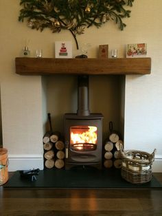 a wood burning stove in a living room