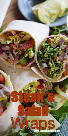 Steak & Salad Wraps Grilled Steak Wraps, Southwest Steak Wrap, Healthy Steak Wraps, Meat Wraps Recipes, Steak Wraps Recipes Healthy, Steak Wraps Tortillas, Beef Wraps Recipes, Steak Wraps Recipes, Cold Wraps