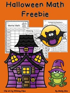 halloween math worksheet for kids to practice counting and subtracing with freebie