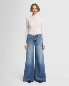 With its dramatically exaggerated palazzo shape, Willow is statement denim like never before. Featuring a high rise, the super wide leg flows and drapes beautifully. This medium blue wash makes it perfect all year round. Kimono Sweater, Blouse Tank Top, Curvy Dress, New Tops, For All Mankind, 7 For All Mankind, Medium Blue, Wide Leg Jeans, Leg Jeans