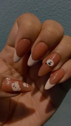 Brown Set Nails, Teddy Bear Nails, Bear Nails, Set Nails, Bears Nails, Retro Nails, Nails Nude, Pretty Gel Nails, Teddy Bear Pattern