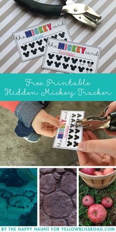 a collage of pictures with the words free printable hidden mickey trackers on them