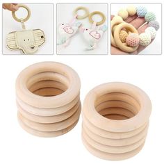 wooden teethpictch rings with various designs and colors for babys to use on their teeth