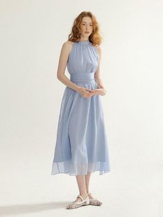 This is Sincethen’s sophisticated and minimalist halter-neck maxi dress. It exudes a cool yet feminine vibe. The design comes with a waist belt made of the same fabric, allowing for various silhouettes and can be worn two ways.- It's a great item for daily wear- You can style it with various accessories to create different looks- It can be tied at the back for closure Pastel Color Clothes, K Pop Fashion, Gown Simple, Elegant Preppy, Model Clothes, Night Gown Dress, Dress Jumpsuit, Halter Neck Maxi Dress, Maxi Dress Long