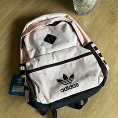 Adidas Backpack Light Pink And Black One Zipper Pocket Is Padded All Around For Laptop/Ipad/Tablet Bnwt Adidas Backpack Aesthetic, Backpack Adidas, Adidas Bag, Small Backpacks, Mochila Adidas, Soccer Bag, Rose Adidas, Adidas Backpack, Stylish School Bags