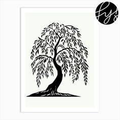 a black and white drawing of a tree