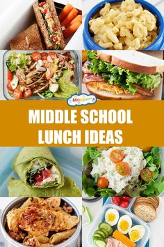 8 pictures side by side with various different food ideas for middle school lunches. School Lunches Middle School, Lunch Middle School, School Lunch Ideas For 6th Grade, Healthy Middle School Lunches, High Protein School Lunch Ideas, School Lunch For Middle Schoolers, 7th Grade Lunch Ideas, School Lunches For Middle Schoolers, Middle School Packed Lunch Ideas