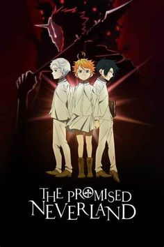 the poster for the animated movie, the promised neverland with two men standing next to each other