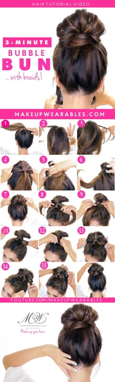 Easy Bubble Bun with Braids! Cute Updo Hairstyles | #hair #style Cute Updo Hairstyles, Bun With Braids, Easy Lazy Hairstyles, Cute Hairstyles Updos, Lazy Hairstyles, Easy Bun, Curly Short, Braided Bun Hairstyles, Messy Buns