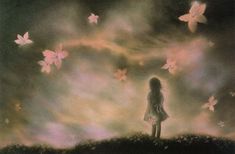 The Sky, A Girl, Butterflies, Tumblr, Art