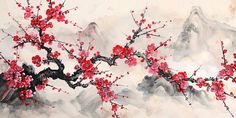 Chinese Art Laptop Wallpaper, Chinese Nature Painting, Anime Banner Aesthetic, Japan Banner, Japan Wallpaper, Japanese Background, Asian Artwork, Chinese Brush Painting, Plum Flowers