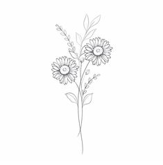 Fine Lines Tattoo, Sunflower Tattoo Simple, Lines Tattoo, Flor Tattoo, Sunflower Drawing, Daisy Tattoo, Flower Tattoo Shoulder