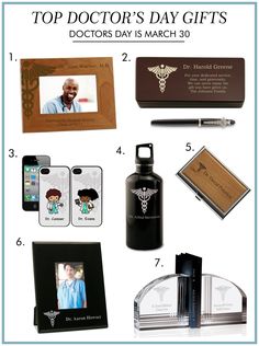 doctor's day gifts for him and her, including personalized items from the doctors office