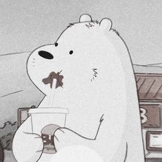 a drawing of a polar bear holding a drink