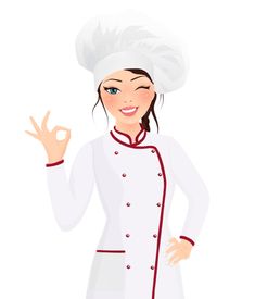 a woman in a chef's uniform is making the peace sign