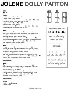 the guitar chords for jolene dolly part 1 and part 2 are shown in this page