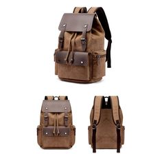 Fashion Canvas Leather Cover Large Capacity Backpack Casual High-capacity Backpack For Outdoor Activities, Multifunctional Brown Backpack For Travel, Casual Durable Backpack For Travel, Casual Durable Backpack For Daily Use, Durable Casual School Bags, Durable Multifunctional Backpack For Daily Use, Casual Durable School Bags, Leather Casual Backpack With Zipper For Outdoor, Casual Leather Backpack With Zipper For Outdoor