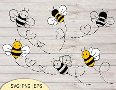 three bees flying in the air over wooden planks with text saying svg / png