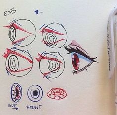 the drawing shows how to draw an eye with different shapes and sizes, including eyes