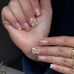 ✨🎀🤍 - - - Set specifics: • short square • french tip • rhinestones • charm - acrylic powder: young nails (shade: cover rosebud) - #nails #559nails #fresnonailtech #squarenails #nailinspo #frenchtipnails #fallnails #clovisnailtech #pinknails #goldnails #shortnails #clovisnailtech Short Rhinestone Nails, Short Nail Set, Square French, Young Nails, Acrylic Powder, French Tip Nails, Square Nails, Nail Tech