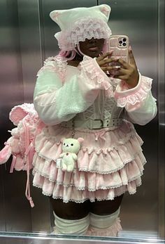 Plus Size Cutecore, Plus Size Cutecore Outfit, Kawaii Black Women, Pink Fitted Fairy Kei Dresses, Pink Harajuku Style Winter Sweater, Pink Fairy Kei Mini Dress For Summer, Plus Size Kawaii, Pink Fairy Kei Mini Dress