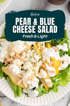 This Pear and Blue Cheese Salad is fresh and light and comes with a retro origin story. This well-balanced salad features fresh pears with toasted slivered almonds, lettuce, and crumbled blue cheese topped with a light blue cheese dressing for a nice combination of sweet and savory flavors. Salad With Blue Cheese Dressing, Pear And Blue Cheese Salad, Pear And Blue Cheese, Balanced Salad, Blue Cheese Dressing Recipe, Salad With Blue Cheese, Blue Cheese Salad, Pear Salad, Blue Cheese Dressing