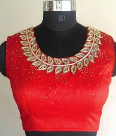 stones work with kundan http://mytailor.in/ Simple Thread Work Blouse, Neck Desine, Simple Thread Work, Thread Work Blouse, Work Blouse Designs, Blouse Images, Maggam Work Blouse, Best Blouse Designs