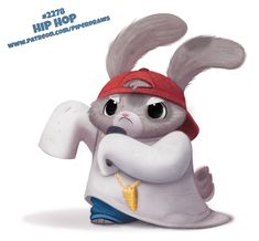 a cartoon rabbit with a red bandana on it's head and arms in the air