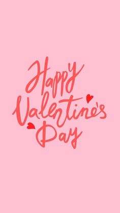 the words happy valentine's day written in red ink on a pink background with hearts