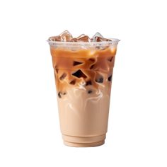 an iced drink with ice and caramel on the top, in a plastic cup