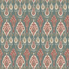 an old fashioned wallpaper pattern with red, beige and green designs on blue background