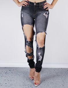 AYAN JEANS Ripped Full-length Blue Bottoms, Edgy Ripped Fitted Jeans, Urban Black Ripped Jeans, Urban Washed Black Ripped Jeans, Urban Gray Ripped Jeans, Facebook Style, Stay In Shape, Ripped Jean, Black Denim