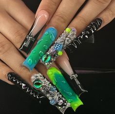 Curved Nails, French Acrylic Nails, Exotic Nails, Long Square Acrylic Nails, Unique Acrylic Nails