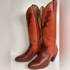 In Good Used Condition For Their Age. Size 6.5 B. Orange Cowgirl Boots, Overlay Color, Shoes Vintage, Justin Boots, Boots Shoes, Cowgirl Boots, Vintage Shoes, Shoes Heels Boots, Color Orange