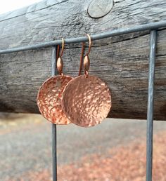 Pretty hammered copper drop/dangle earrings on copper ear wires, handmade copper earrings, round copper earrings by BeadedMoonbeams on Etsy