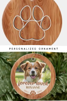 a wooden ornament with an image of a dog's paw on it