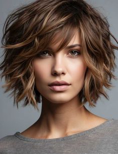 Discover The Best Layered Haircuts For Medium Hair In 2024 Short Haircuts With Lots Of Layers, Short Haircut For Brunettes, Razored Bob With Bangs, Bobbed Wavy Hair, Choppy Edgy Bob, Your Wife Knows Hair, In Between Hair Length Style Short, Medium Wavy Hairstyles With Bangs, Layered Bob Hairstyles For Fine Hair Short Shag Medium Lengths