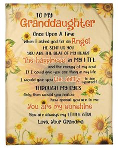 a blanket with sunflowers and the words to my granddaughter